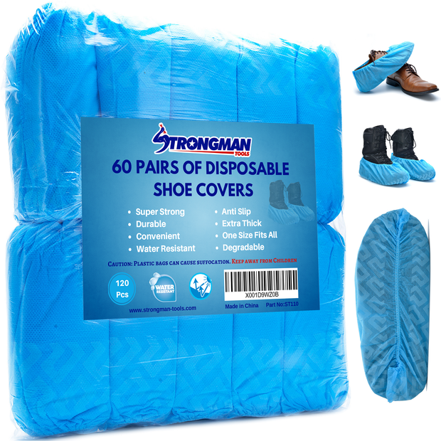Heavy Duty Disposable Shoe Covers: Blue, 120 Pack, High Grade PP Material